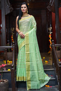 Womens Cotton Pista Saree With Blouse Piece