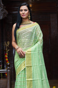Womens Cotton Pista Saree With Blouse Piece