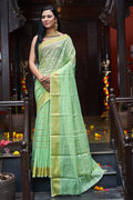 Womens Cotton Pista Saree With Blouse Piece