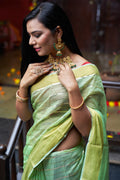 Womens Cotton Pista Saree With Blouse Piece