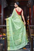 Womens Cotton Pista Saree With Blouse Piece