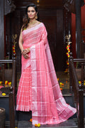 Womens Silk Pink Saree With Blouse Piece