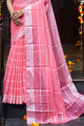 Womens Silk Pink Saree With Blouse Piece