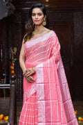 Womens Silk Pink Saree With Blouse Piece