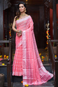 Womens Silk Pink Saree With Blouse Piece