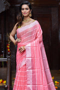 Womens Silk Pink Saree With Blouse Piece