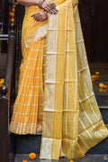 Womens Silk Yellow Saree With Blouse Piece