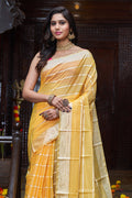 Womens Silk Yellow Saree With Blouse Piece