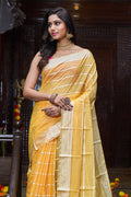 Womens Silk Yellow Saree With Blouse Piece
