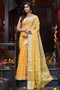 Womens Silk Yellow Saree With Blouse Piece