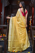 Womens Silk Yellow Saree With Blouse Piece