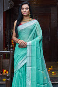 Womens Silk Green Saree With Blouse Piece