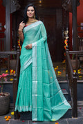 Womens Silk Green Saree With Blouse Piece