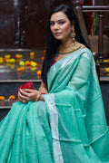 Womens Silk Green Saree With Blouse Piece