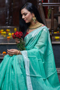 Womens Silk Green Saree With Blouse Piece