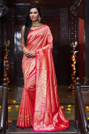 Womens Silk Pink Saree With Blouse Piece