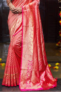 Womens Silk Pink Saree With Blouse Piece