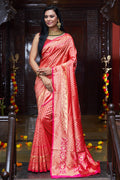 Womens Silk Pink Saree With Blouse Piece
