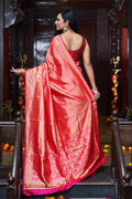 Womens Silk Pink Saree With Blouse Piece