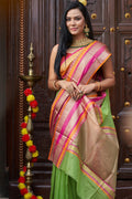 Womens Cotton Pista Saree With Blouse Piece