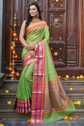 Womens Cotton Pista Saree With Blouse Piece