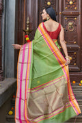 Womens Cotton Pista Saree With Blouse Piece