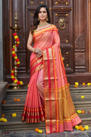 Womens Cotton Rani Saree With Blouse Piece