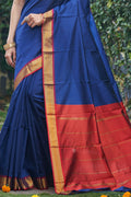 Womens Silk Blue Saree With Blouse Piece