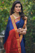 Womens Silk Blue Saree With Blouse Piece