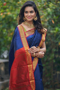Womens Silk Blue Saree With Blouse Piece