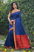 Womens Silk Blue Saree With Blouse Piece