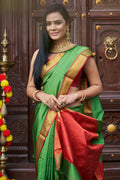 Womens Silk Pista Saree With Blouse Piece