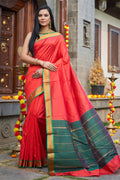 Womens Silk Red Saree With Blouse Piece
