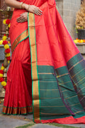 Womens Silk Red Saree With Blouse Piece