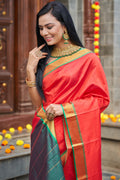 Womens Silk Red Saree With Blouse Piece
