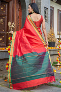 Womens Silk Red Saree With Blouse Piece