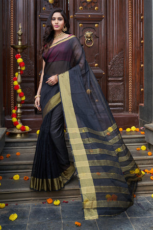 Womens Silk Black Saree With Blouse Piece