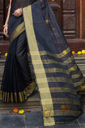 Womens Silk Black Saree With Blouse Piece