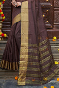 Womens Silk Brown Saree With Blouse Piece