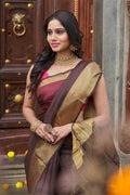 Womens Silk Brown Saree With Blouse Piece