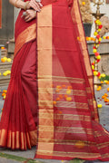 Womens Silk Red Saree With Blouse Piece