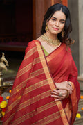 Womens Silk Red Saree With Blouse Piece