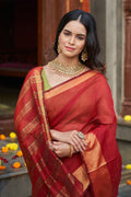 Womens Silk Red Saree With Blouse Piece