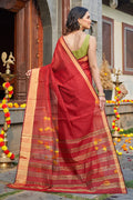 Womens Silk Red Saree With Blouse Piece