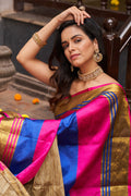 Womens Silk Pink And Chiku Saree With Blouse Piece