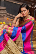 Womens Silk Pink And Chiku Saree With Blouse Piece