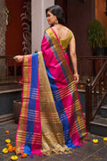 Womens Silk Pink And Chiku Saree With Blouse Piece