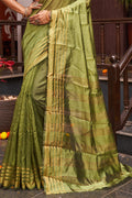 Womens Silk Green Saree With Blouse Piece