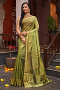 Womens Silk Green Saree With Blouse Piece