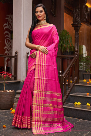 Womens Silk Pink Saree With Blouse Piece